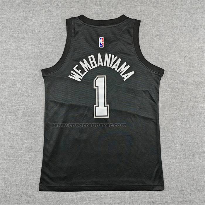 Maglia Bambino San Antonio Spurs Victor Wembanyama No 1 Citta 2025-26 Nero